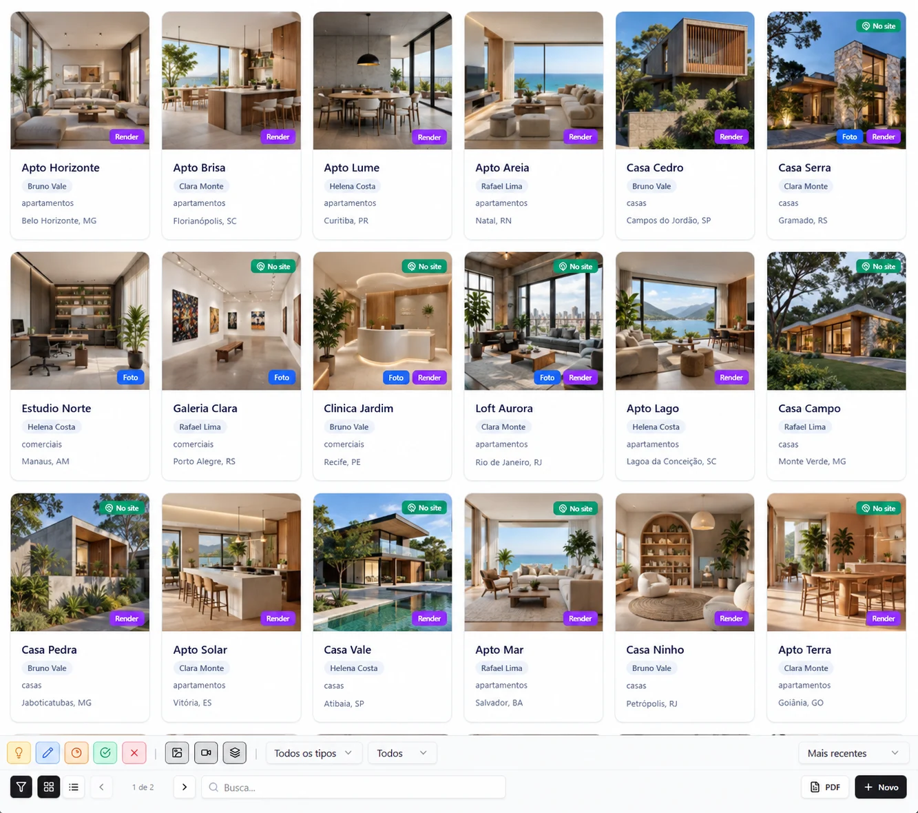 ArqSuite — Projetos: Reúna ficha técnica, pessoas e arquivos de cada projeto. Dados fictícios de demonstração.